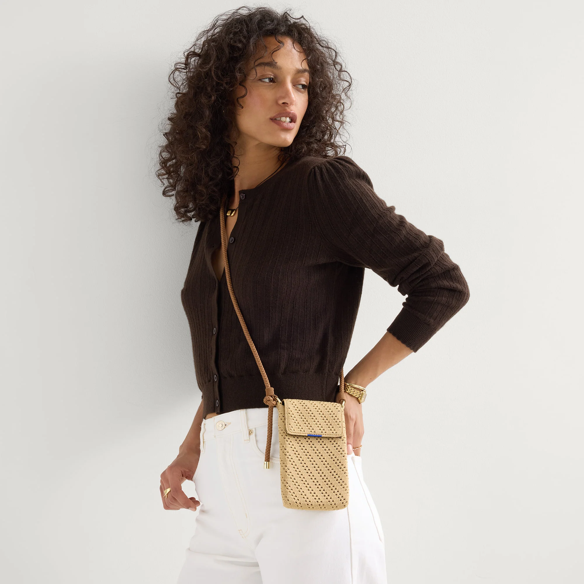 The Phone Crossbody - Brown Butter Crochet - Image 3