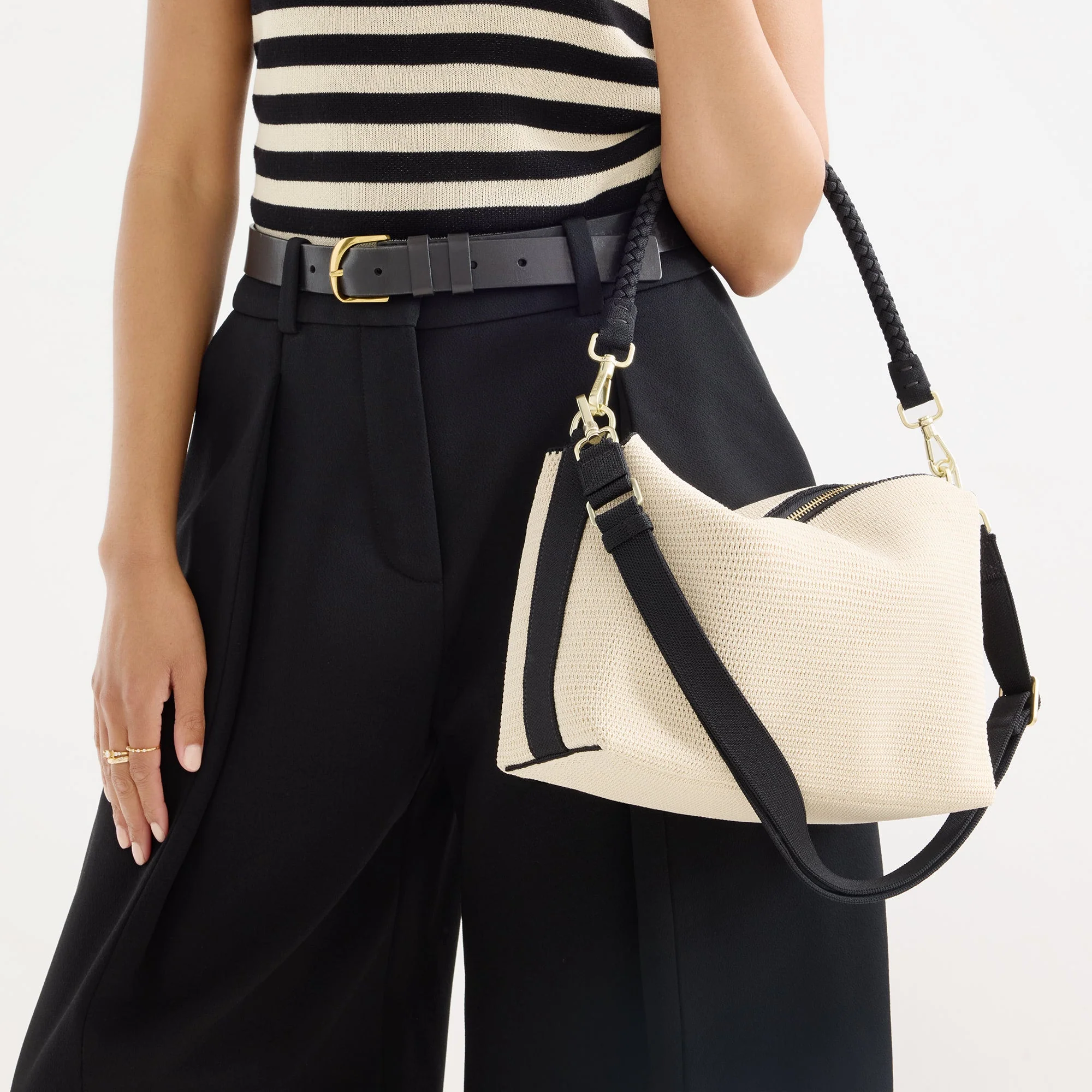 The Daily Crossbody - Black and White Raffia-Knit - Image 4
