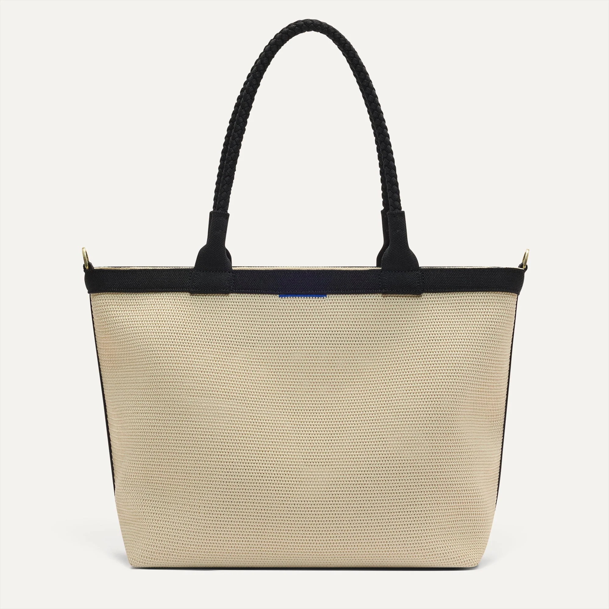The Lightweight Zip Tote - Black and White Raffia-Knit - Image 2