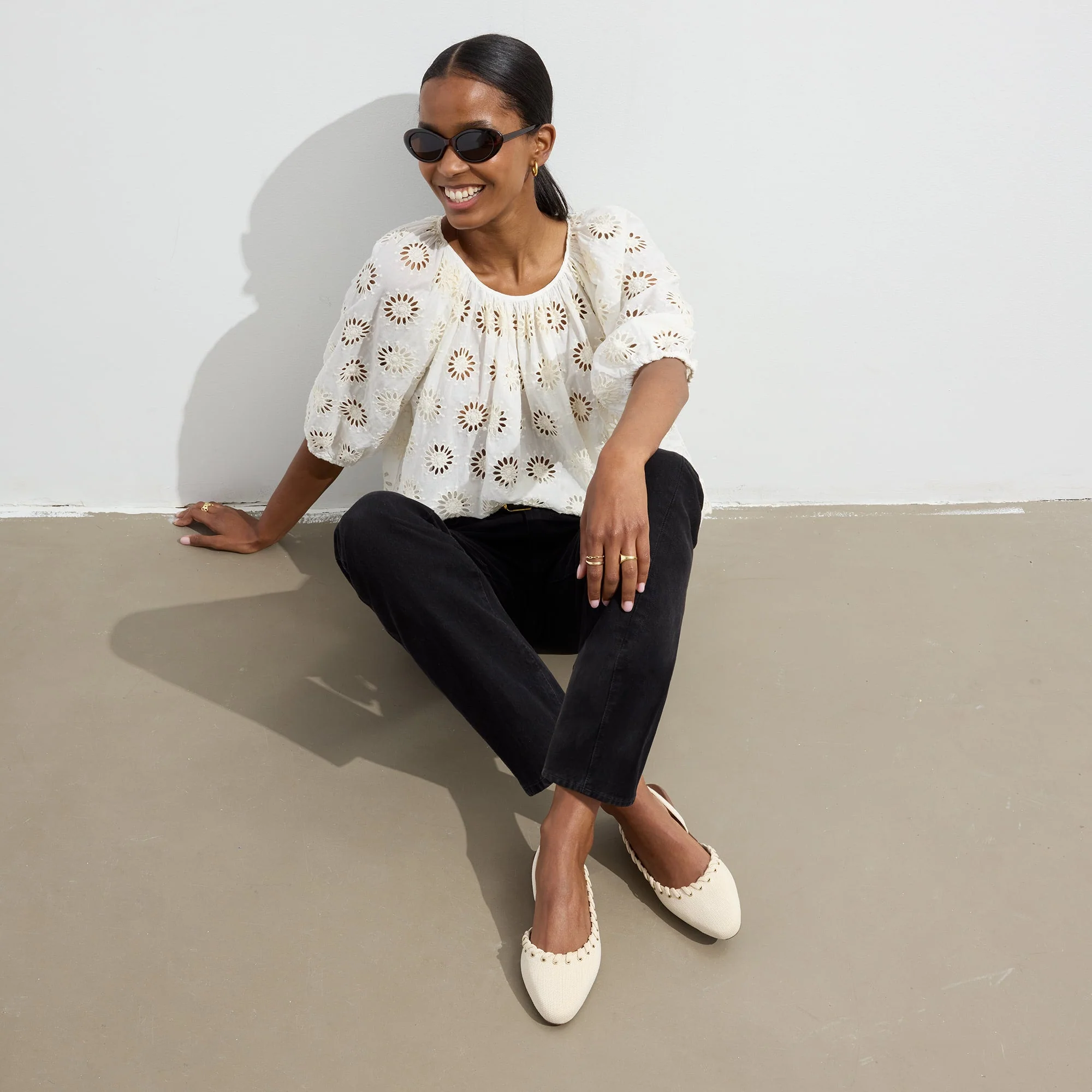 The Almond Slingback - Eyelet Ivory - Image 3