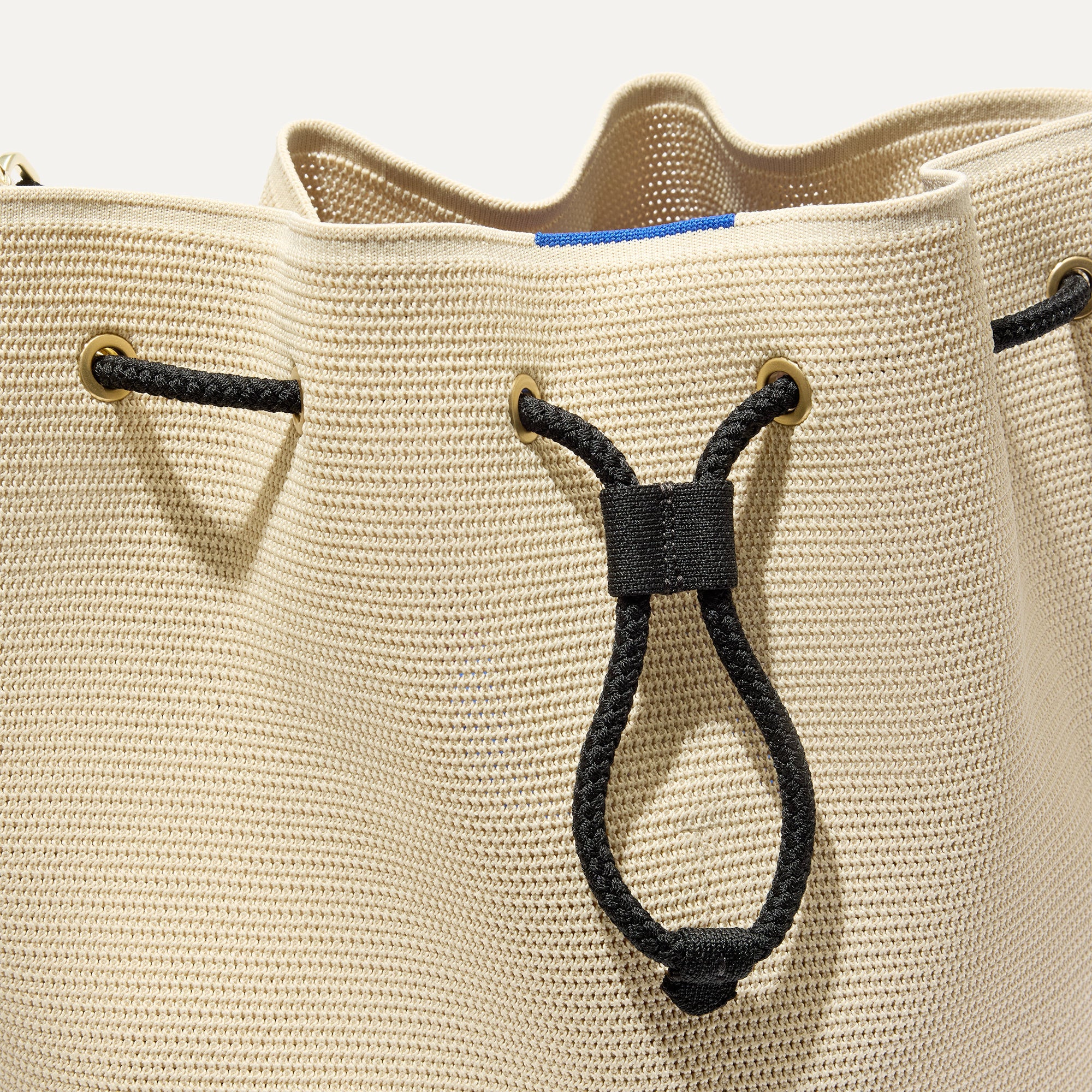The Cinch Bucket Bag - Black and White Raffia-Knit - Image 6