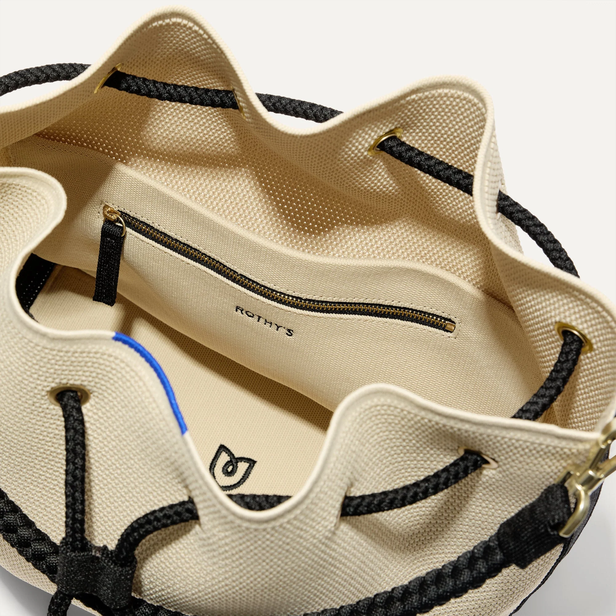 The Cinch Bucket Bag - Black and White Raffia-Knit - Image 8