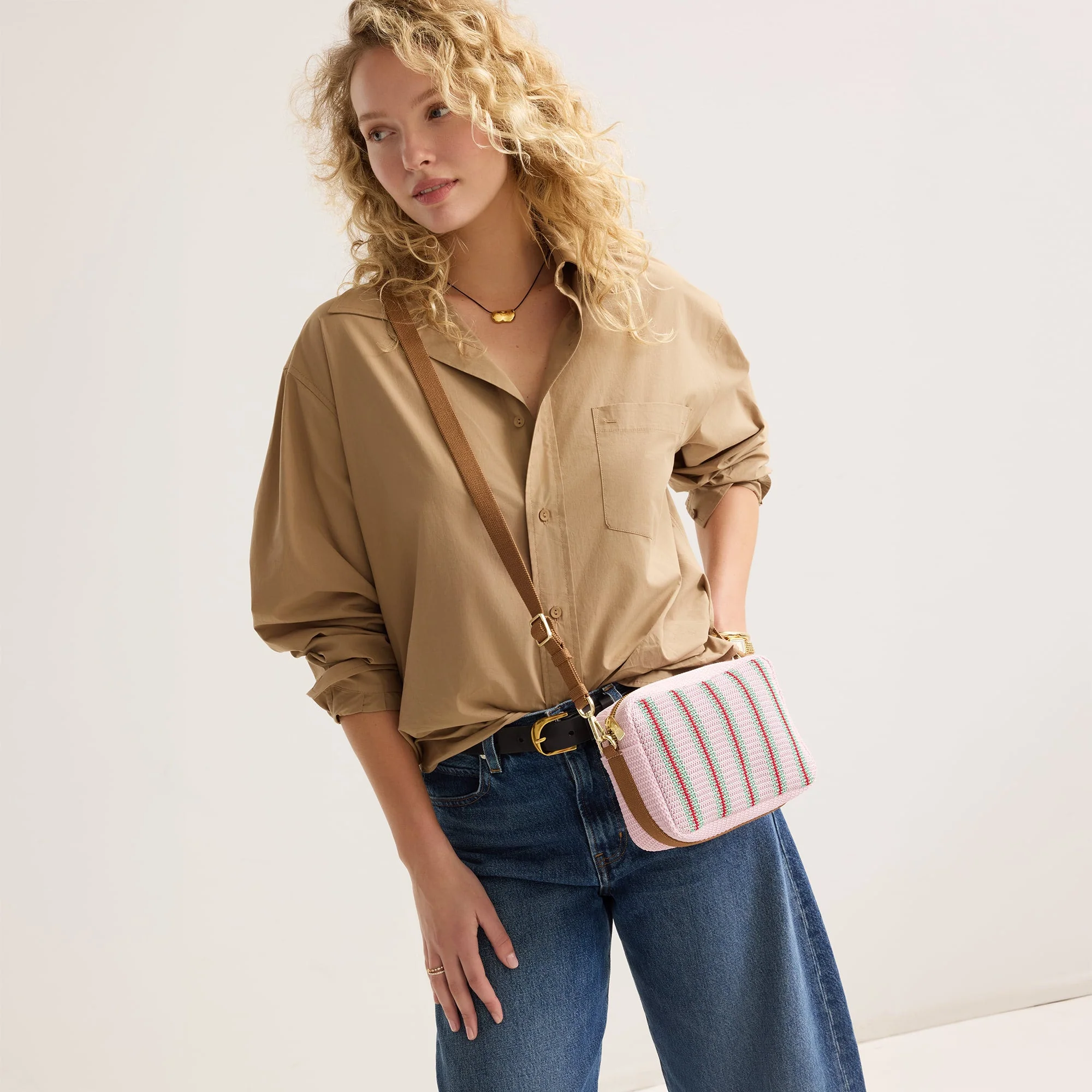 The Crossbody Camera Bag - Watermelon Market Stripe - Image 3